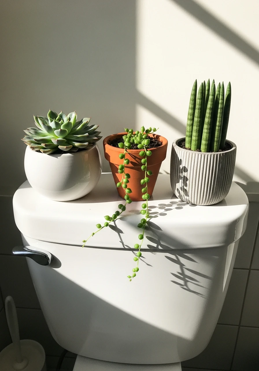 Plant Trio Display - 50 Smart Back of Toilet Decor Ideas That Look High-End