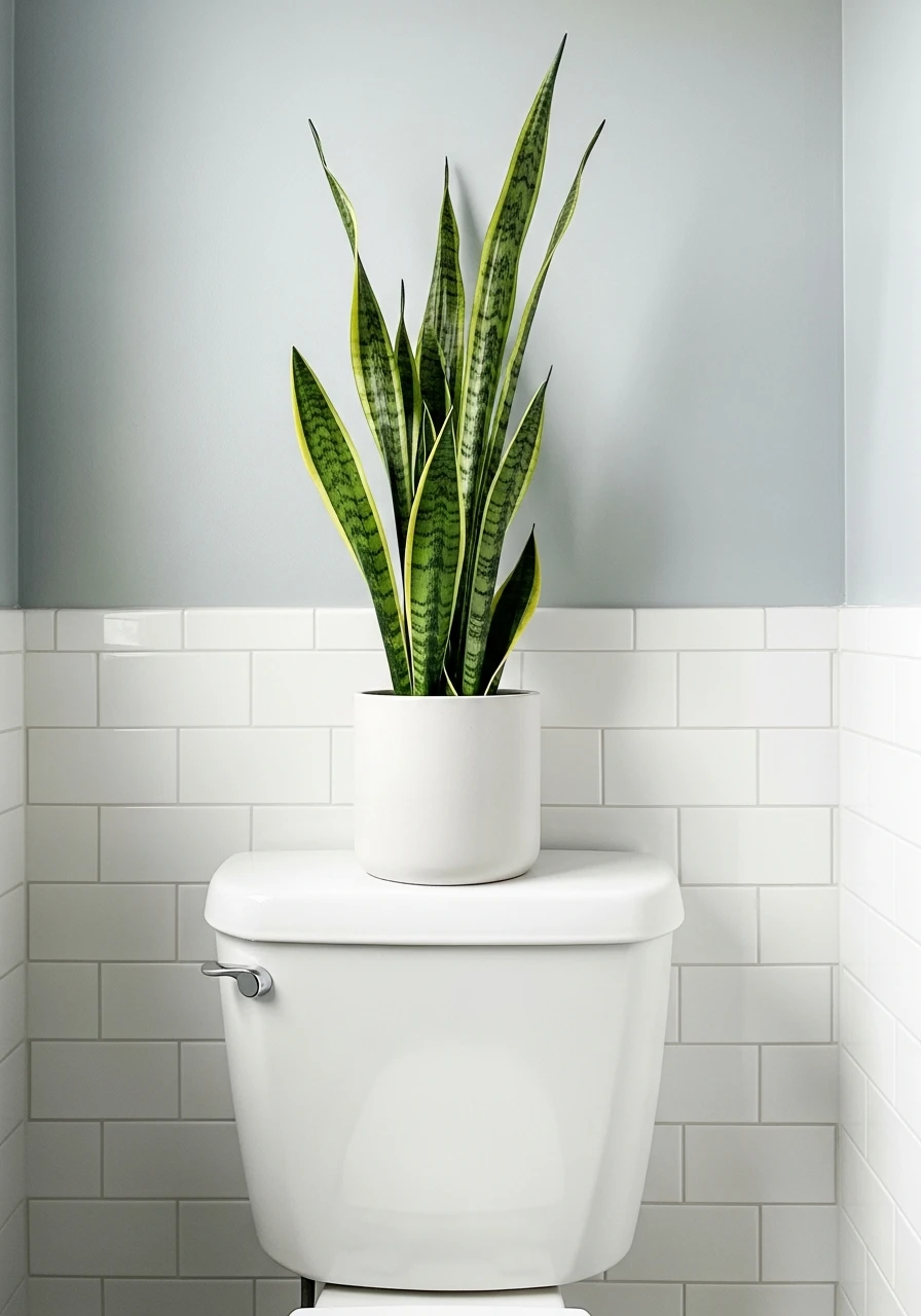 Single Statement Plant - 50 Smart Back of Toilet Decor Ideas That Look High-End