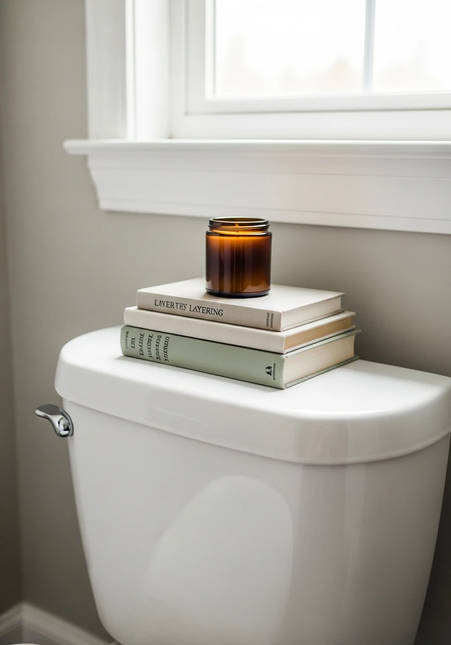 Decorative Layering Books - 50 Smart Back of Toilet Decor Ideas That Look High-End