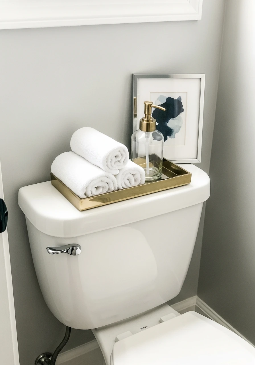 Subtle Metallic Accents - 50 Smart Back of Toilet Decor Ideas That Look High-End