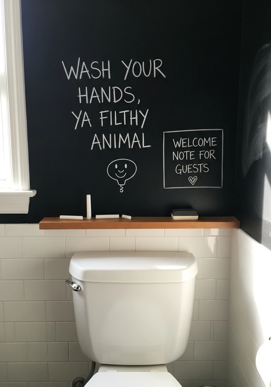Chalkboard Wall Fun - 50 Smart Back of Toilet Decor Ideas That Look High-End
