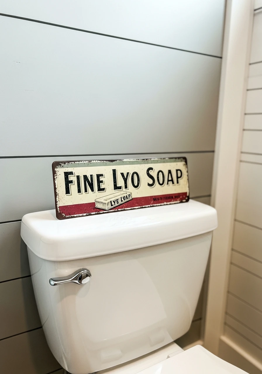 Vintage Bathroom Sign - 50 Smart Back of Toilet Decor Ideas That Look High-End