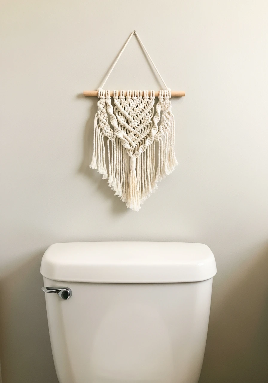 Soft Macramé Hanging - 50 Smart Back of Toilet Decor Ideas That Look High-End