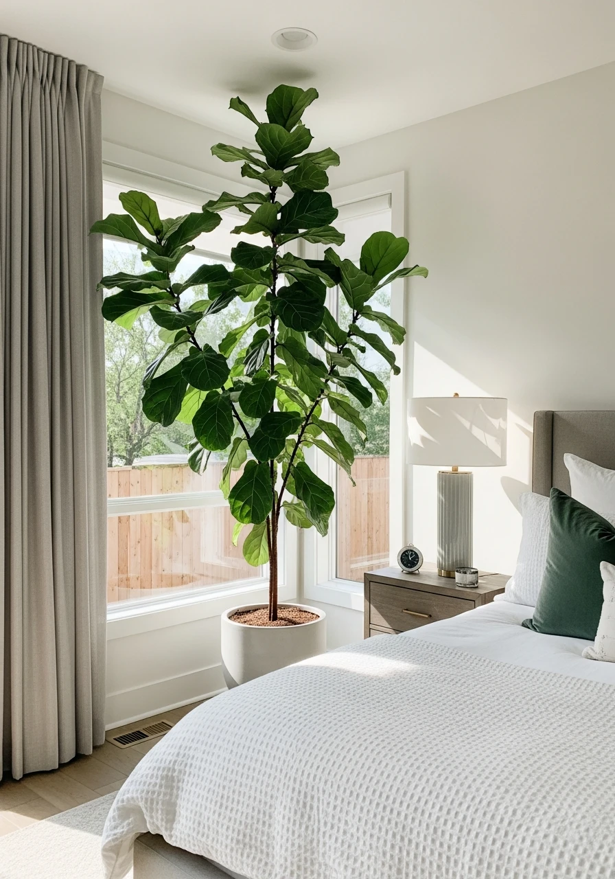 Luxe Fiddle Leaf Fig - 50 Stunning Bedroom Plants Decor Ideas for a Calm Space