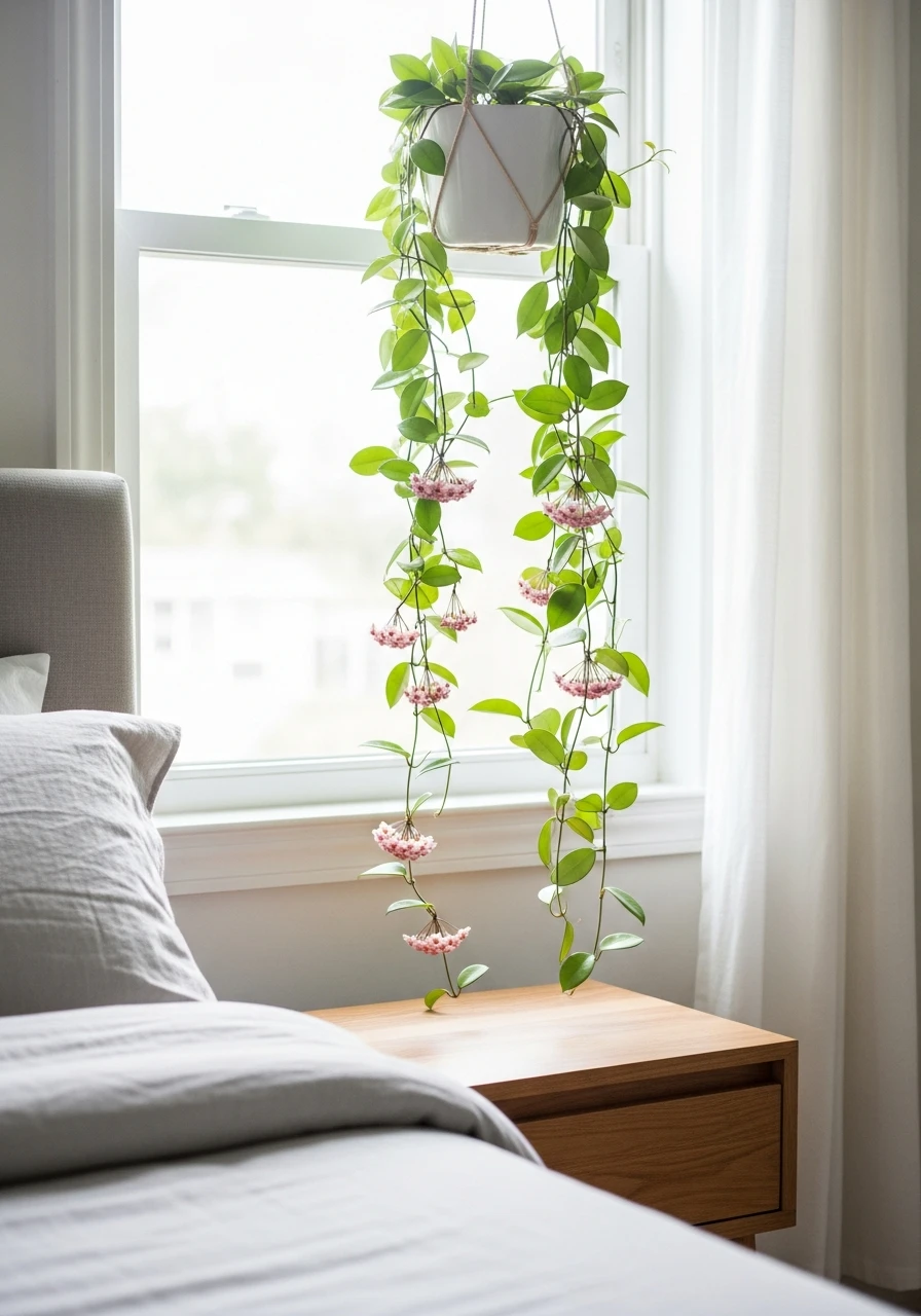 Hoya Structured Hanging - 50 Stunning Bedroom Plants Decor Ideas for a Calm Space