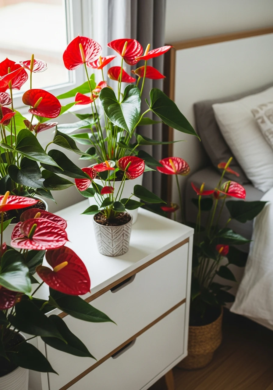 Long-Lasting Anthurium Color - 50 Stunning Bedroom Plants Decor Ideas for a Calm Space