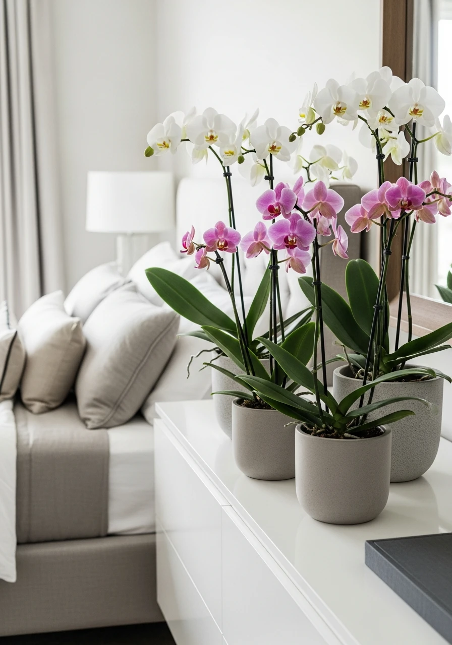 Elegant Orchid Display - 50 Stunning Bedroom Plants Decor Ideas for a Calm Space