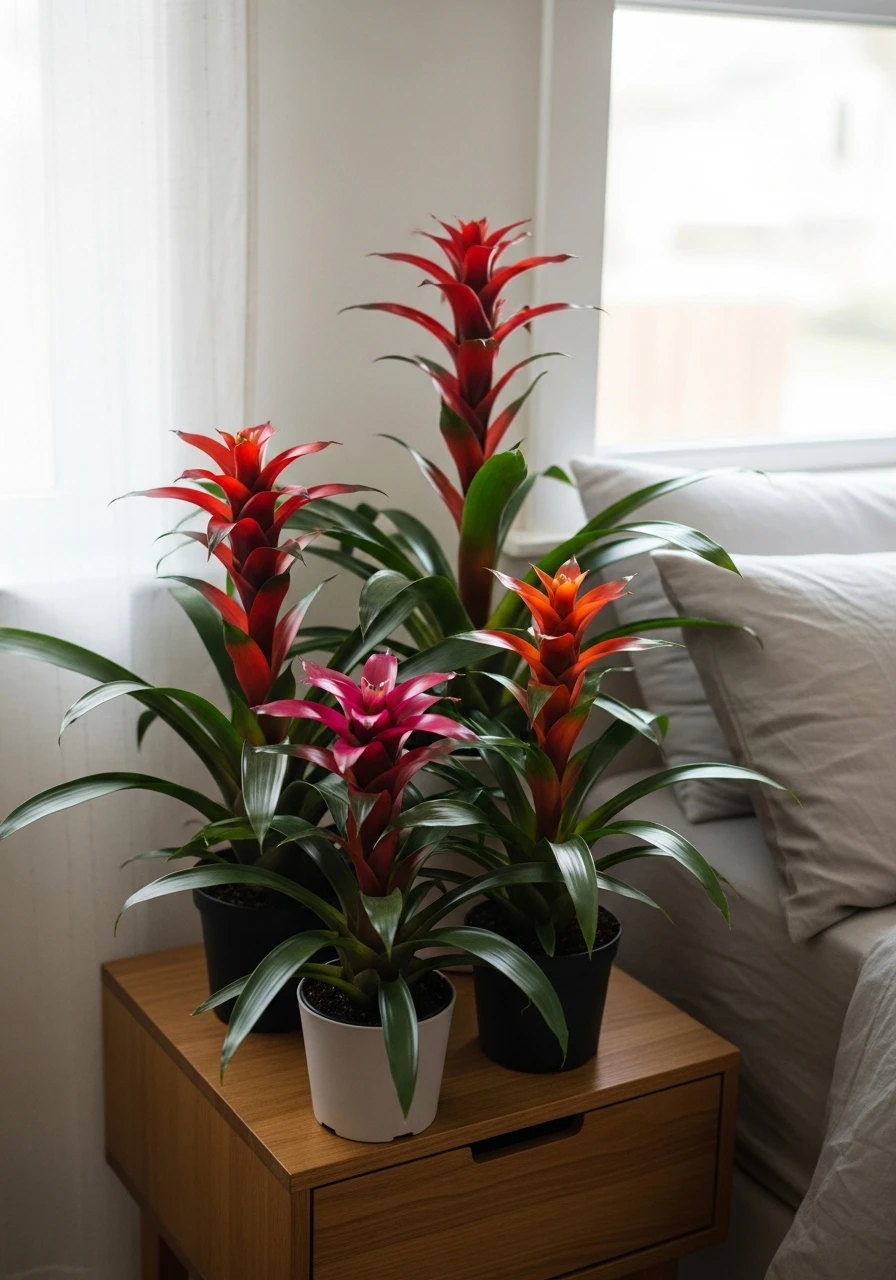 Vibrant Bromeliad Tropical - 50 Stunning Bedroom Plants Decor Ideas for a Calm Space