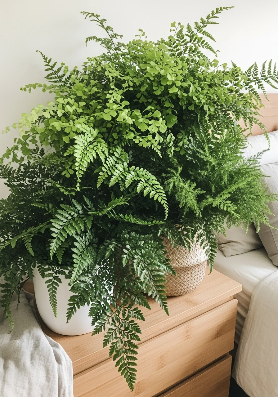 Layered Mixed Ferns - 50 Stunning Bedroom Plants Decor Ideas for a Calm Space