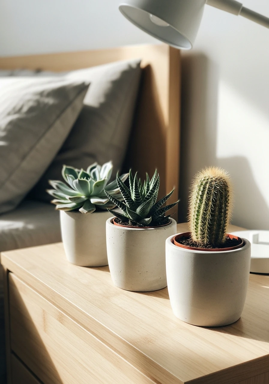 Simple Succulent Trio - 50 Stunning Bedroom Plants Decor Ideas for a Calm Space