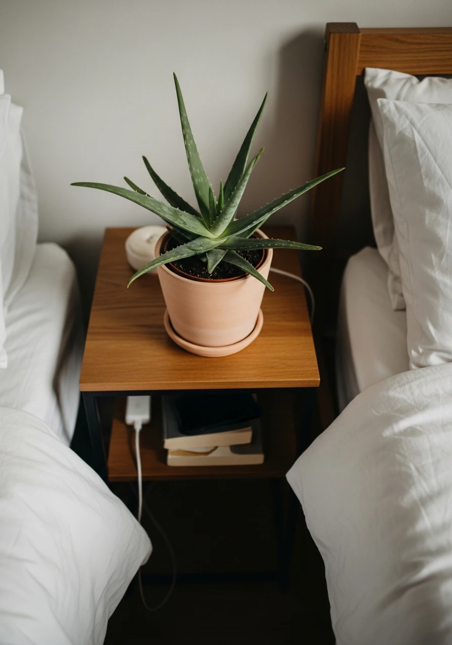 Compact Aloe Vera Nightstand - 50 Stunning Bedroom Plants Decor Ideas for a Calm Space