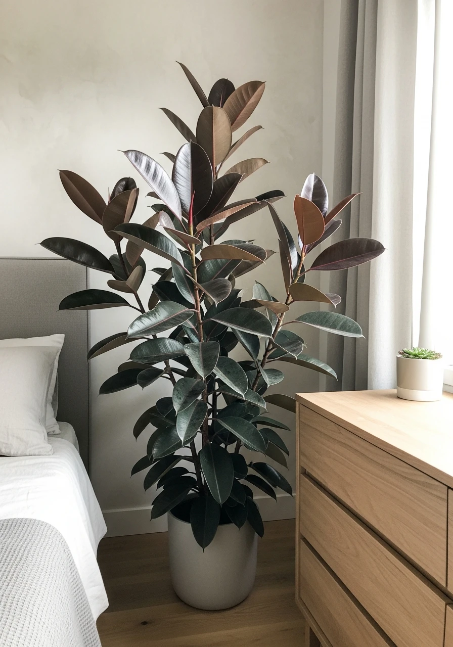 Bold Rubber Plant Statement - 50 Stunning Bedroom Plants Decor Ideas for a Calm Space