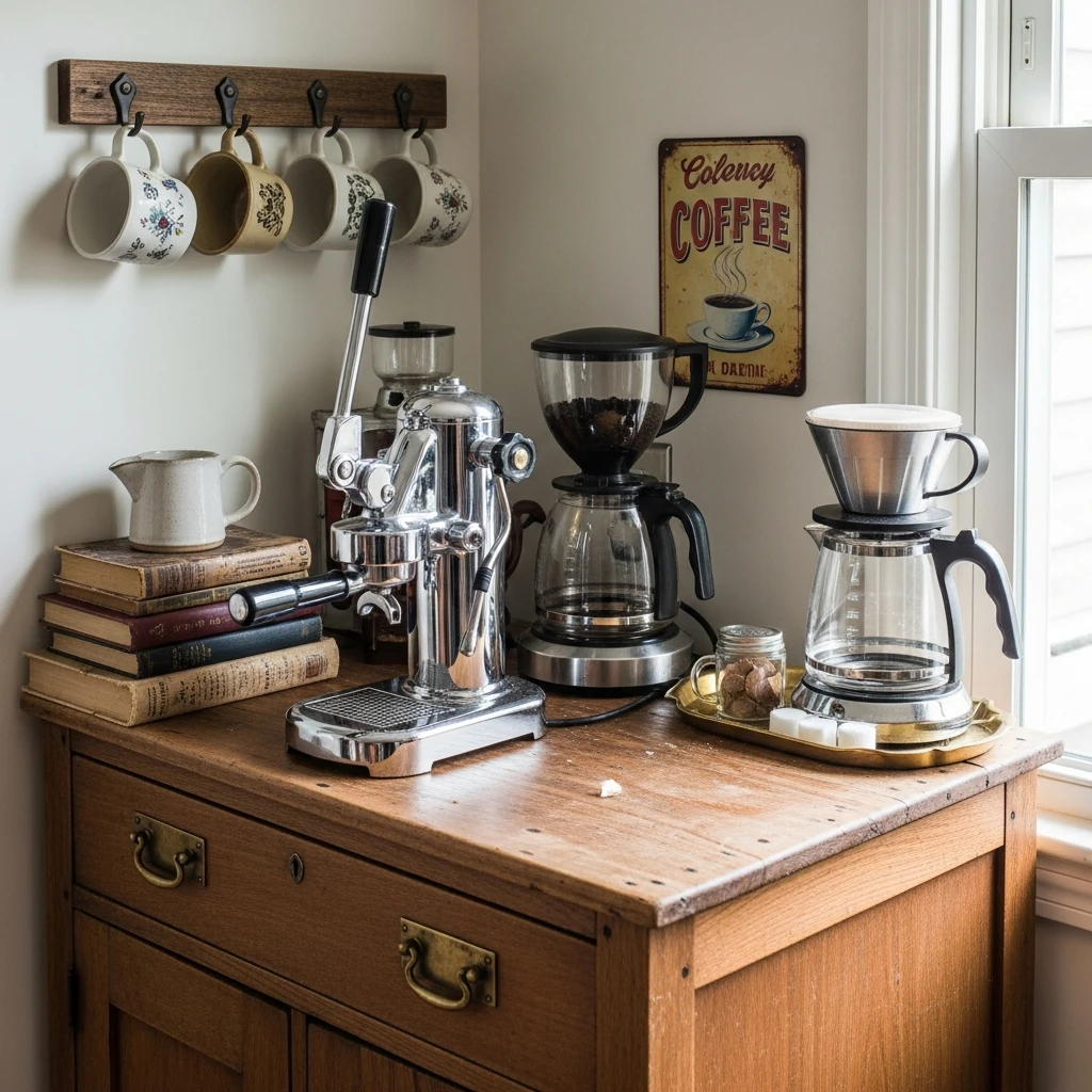 Vintage-Inspired Coffee Bar - 50 Coffee Bar Ideas for a Custom Kitchen Look