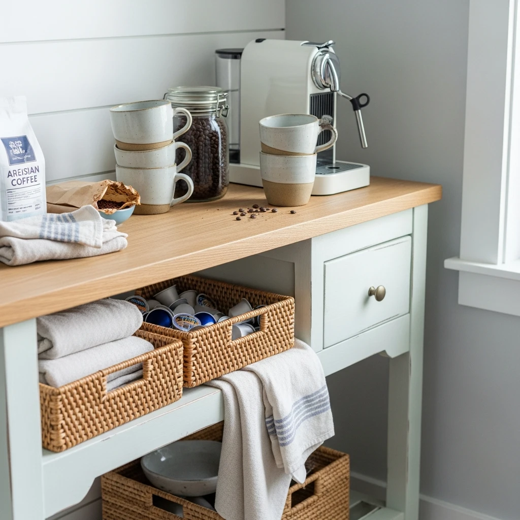 Coastal-Style Coffee Bar - 50 Coffee Bar Ideas for a Custom Kitchen Look