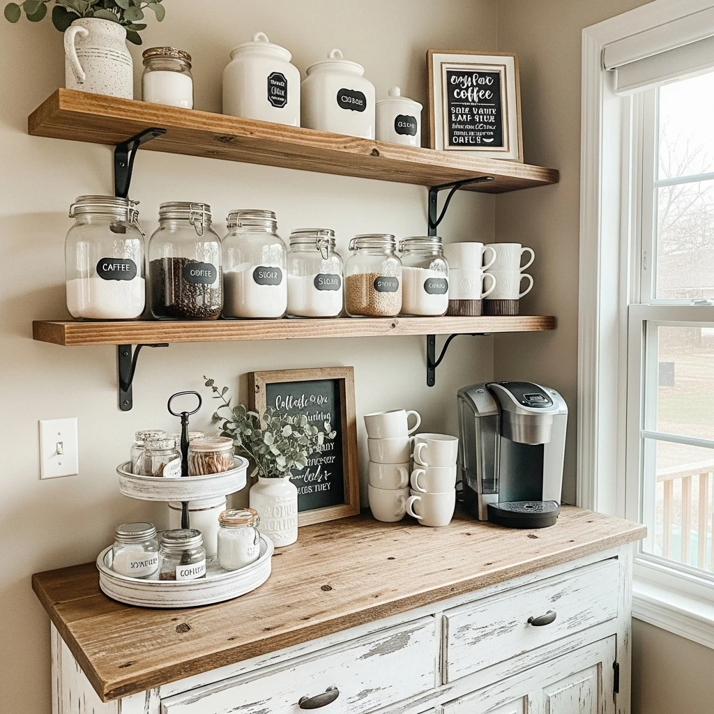 Farmhouse Coffee Bar Station - 50 Coffee Bar Ideas for a Custom Kitchen Look