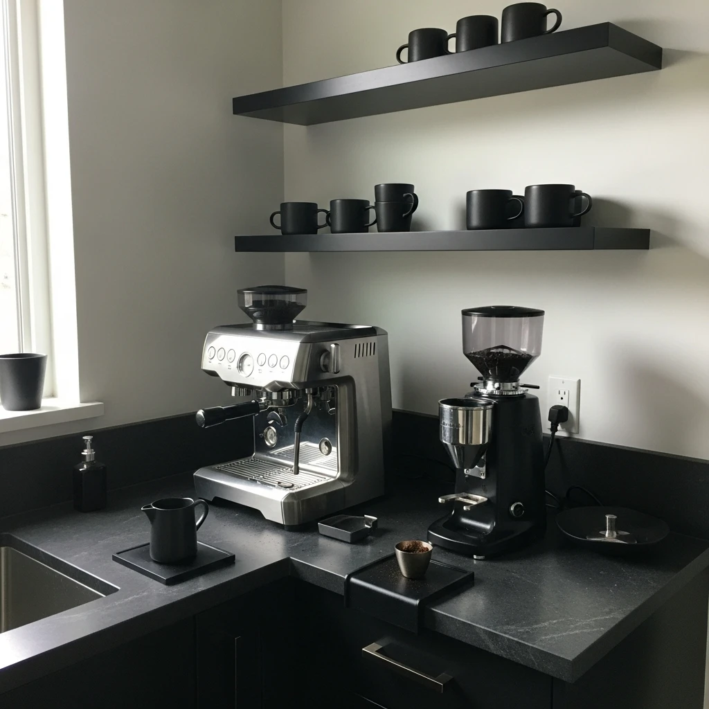 Monochrome Coffee Bar - 50 Coffee Bar Ideas for a Custom Kitchen Look