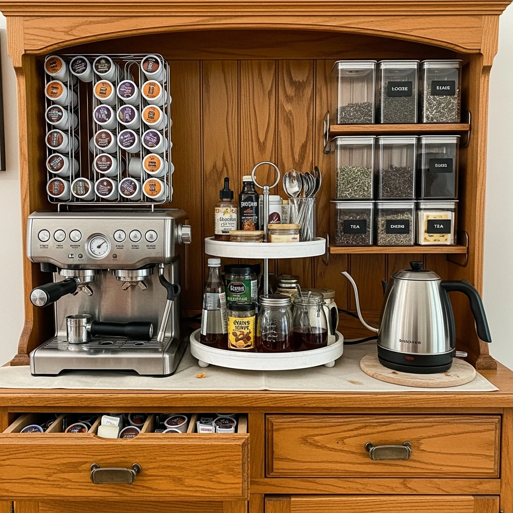 Coffee and Tea Combo Station - 50 Coffee Bar Ideas for a Custom Kitchen Look