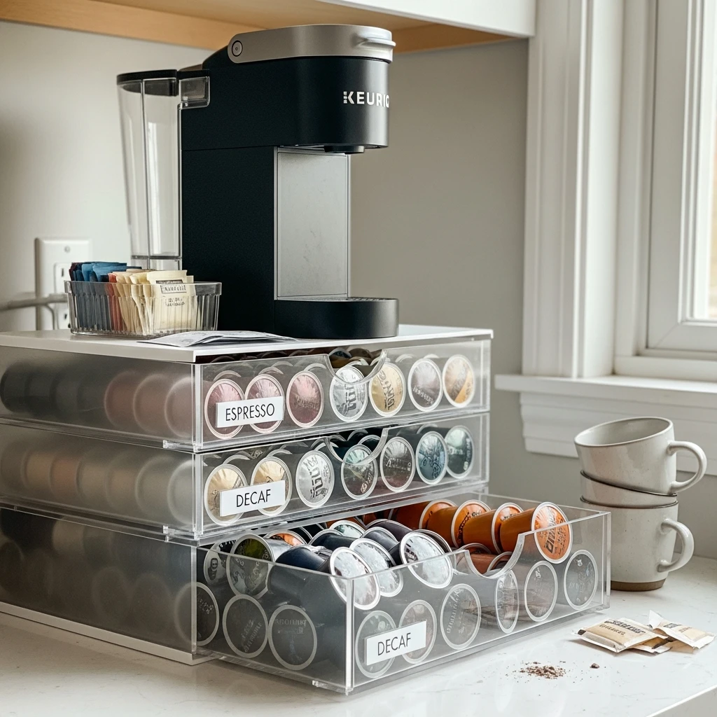 Pod Coffee Bar Setup - 50 Coffee Bar Ideas for a Custom Kitchen Look
