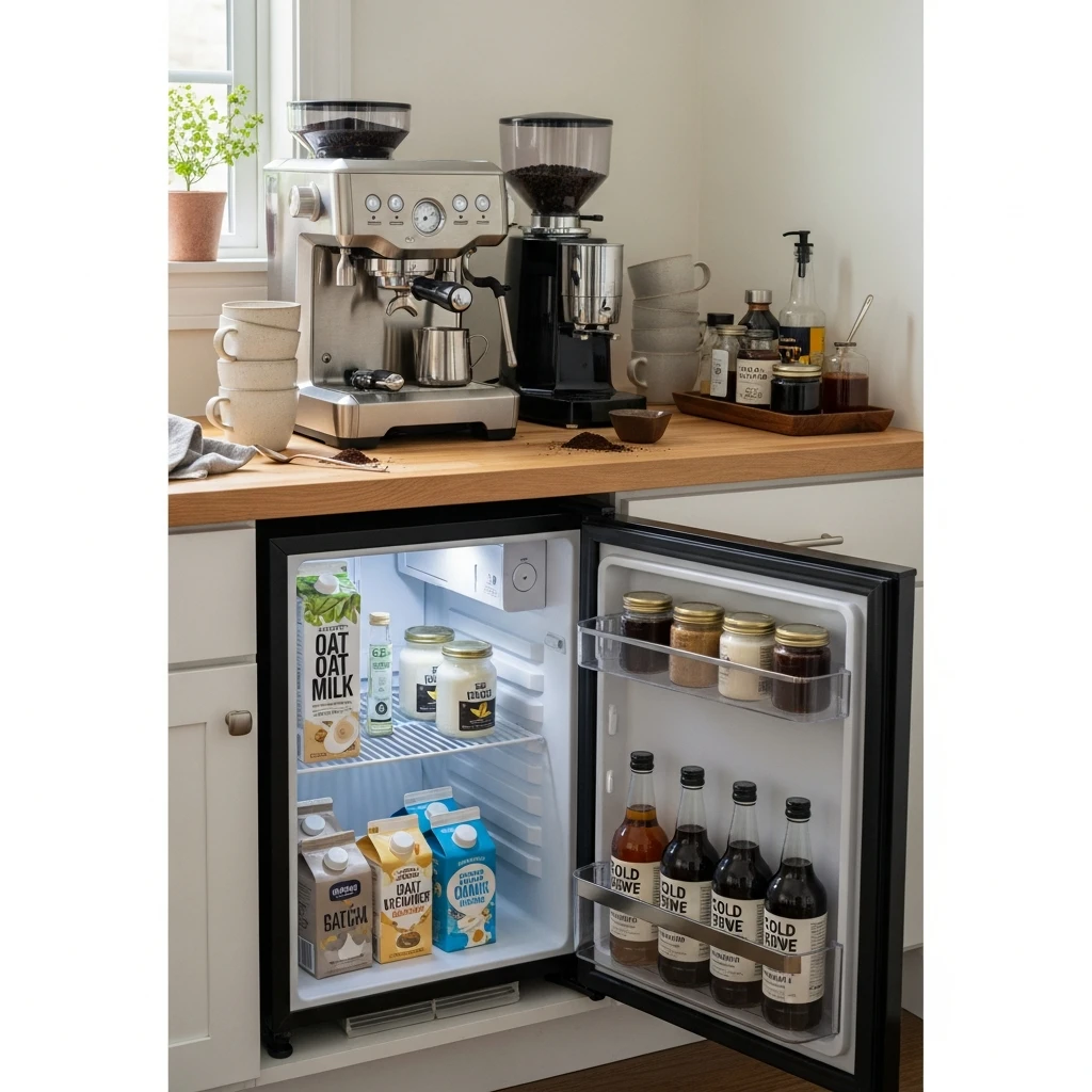 Coffee Bar with Mini Fridge - 50 Coffee Bar Ideas for a Custom Kitchen Look