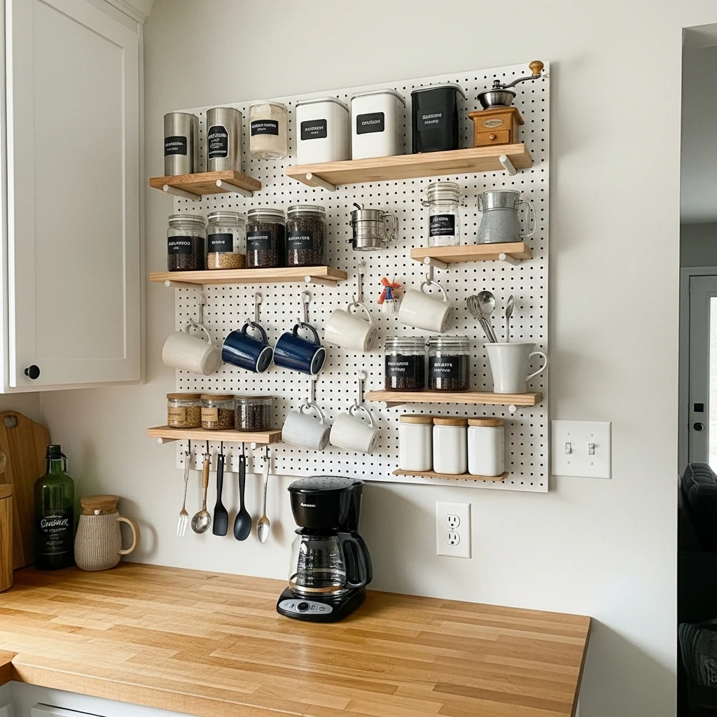 Pegboard Coffee Bar Wall - 50 Coffee Bar Ideas for a Custom Kitchen Look