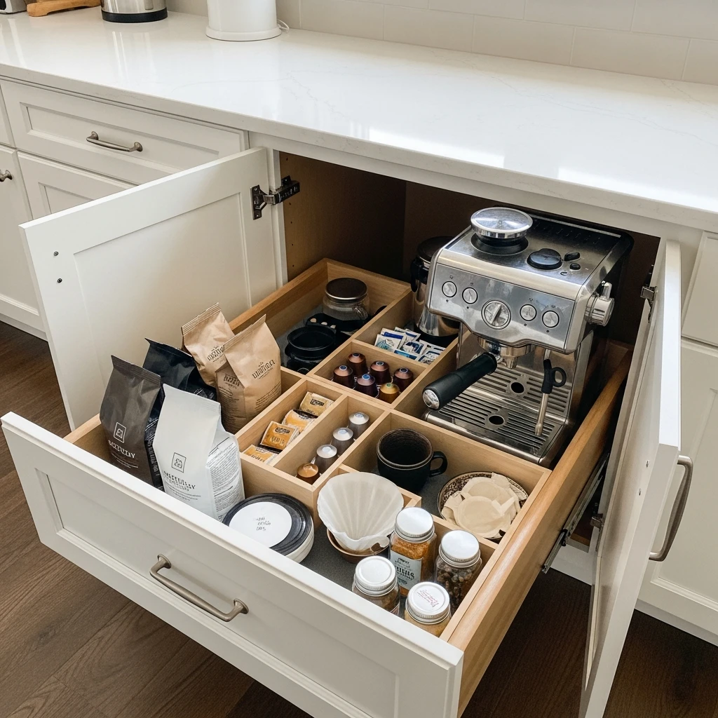 Under-Counter Hidden Storage - 50 Coffee Bar Ideas for a Custom Kitchen Look