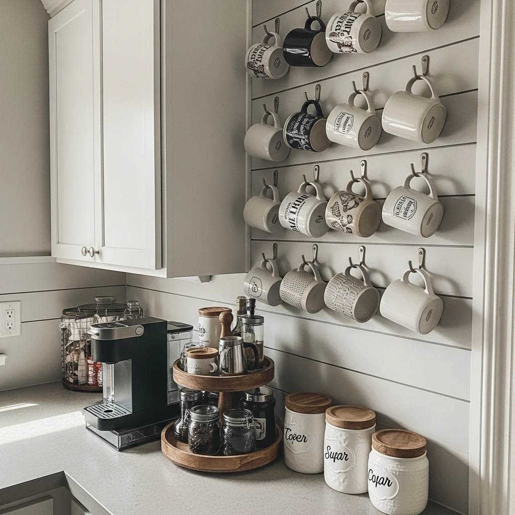 Mug Hook Wall Coffee Bar - 50 Coffee Bar Ideas for a Custom Kitchen Look