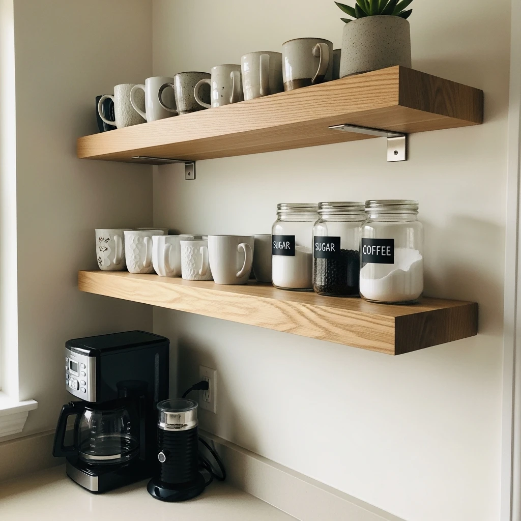 Floating Shelf Coffee Bar - 50 Coffee Bar Ideas for a Custom Kitchen Look