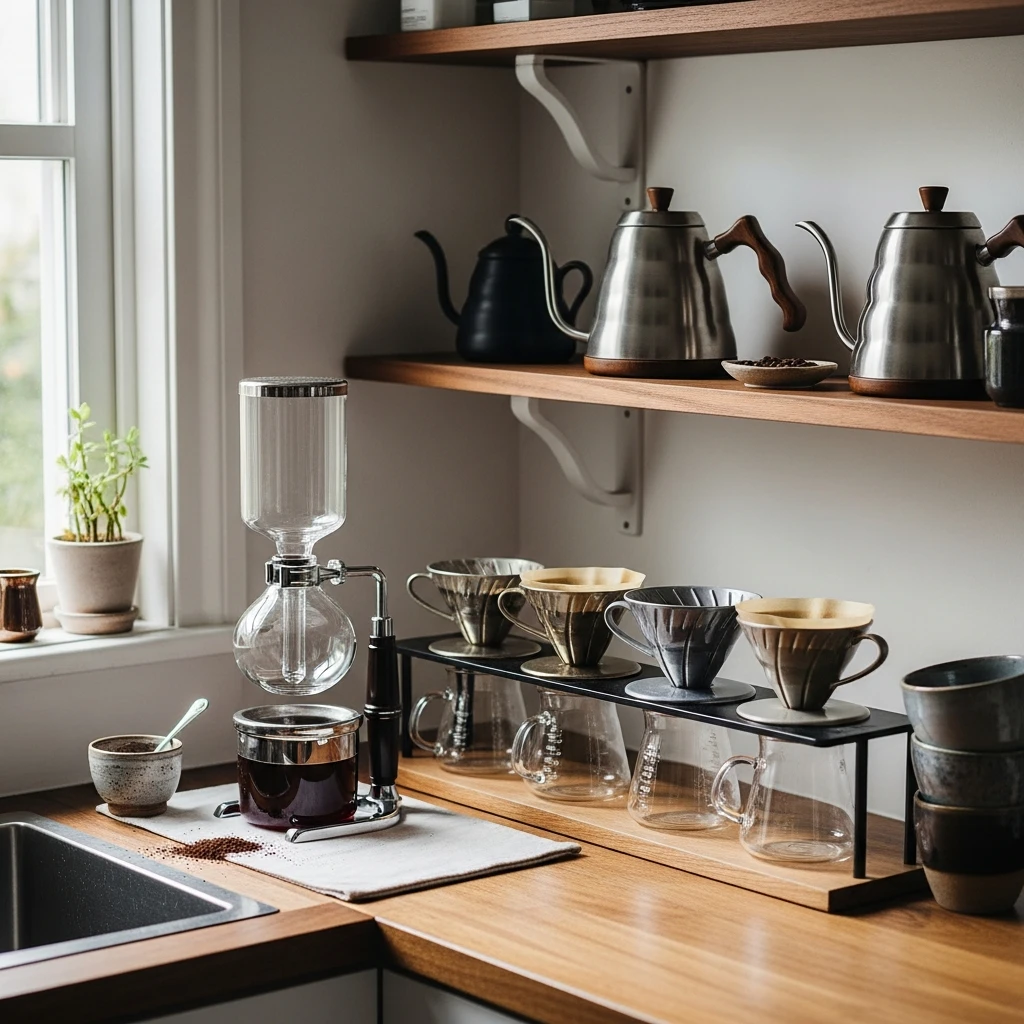 Specialty Brew Display - 50 Coffee Bar Ideas for a Custom Kitchen Look