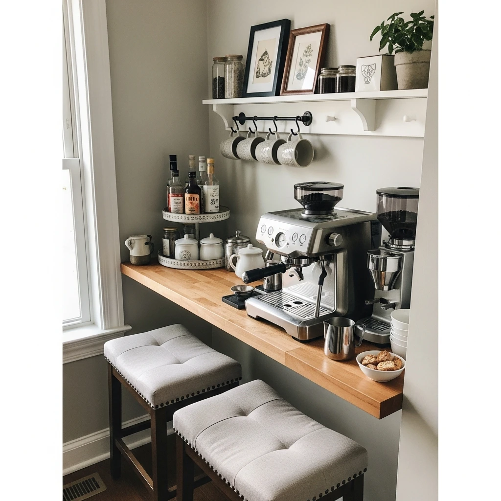 Café-Style Counter Coffee Bar - 50 Coffee Bar Ideas for a Custom Kitchen Look