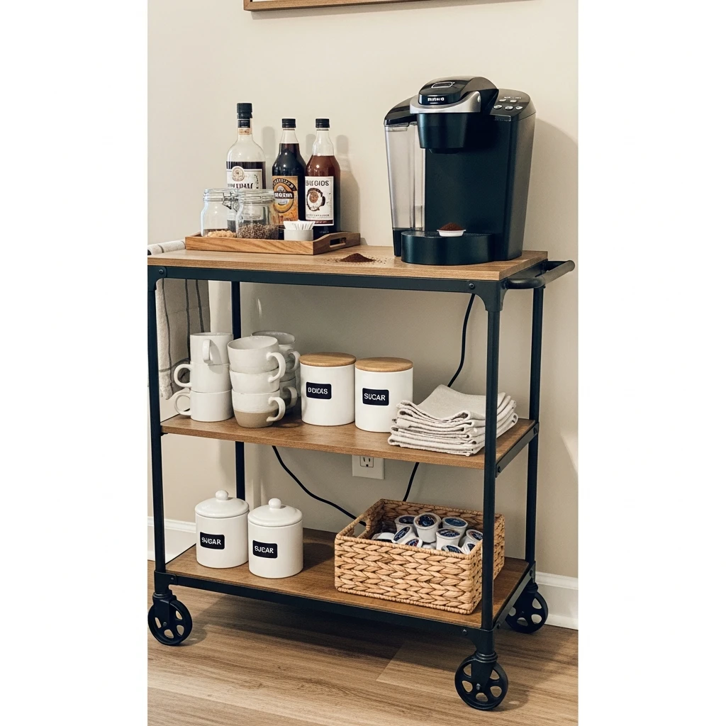 Rolling Coffee Bar Cart - 50 Coffee Bar Ideas for a Custom Kitchen Look