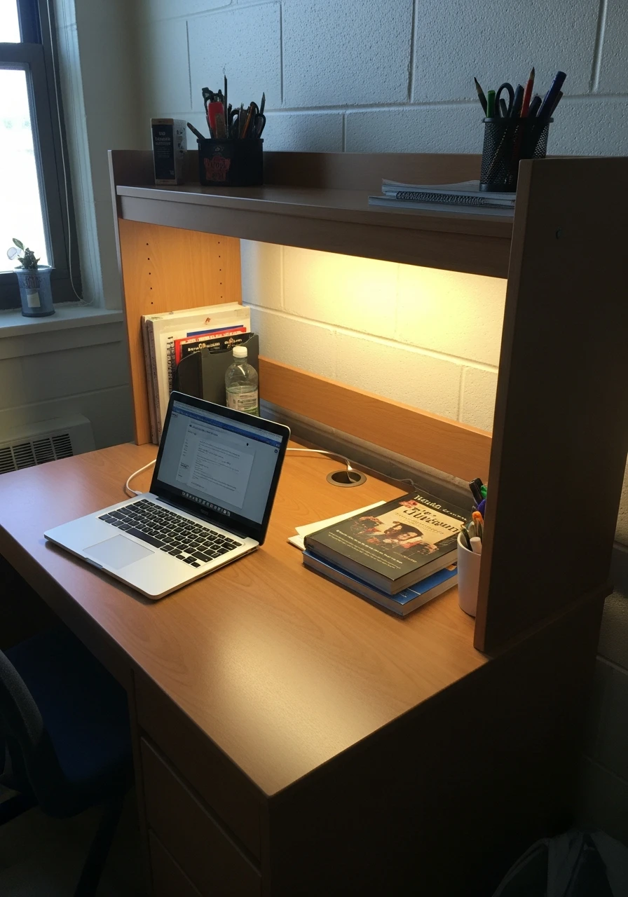 Modern LED Desk Lighting - 50 Genius College Dorm Desk Ideas To Maximize Space