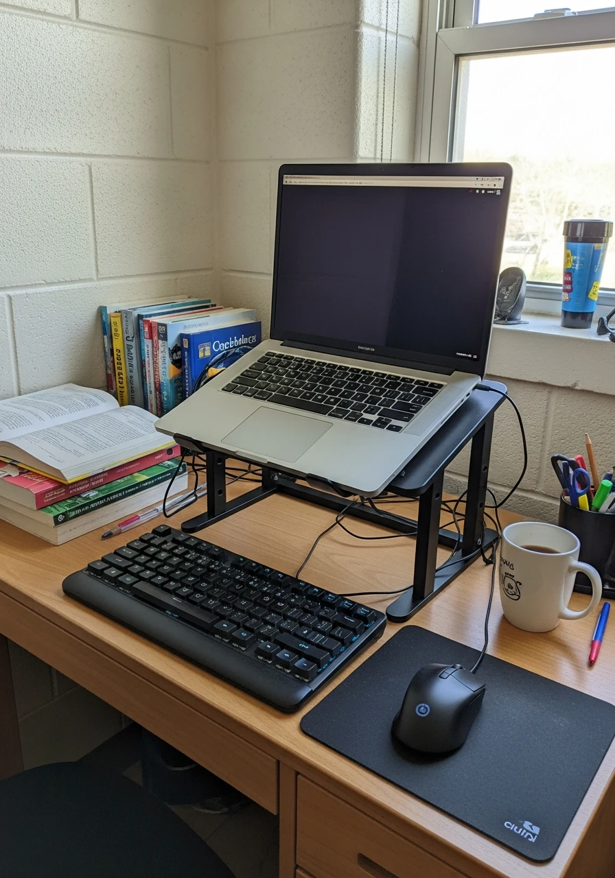 Ergonomic Laptop Stand - 50 Genius College Dorm Desk Ideas To Maximize Space