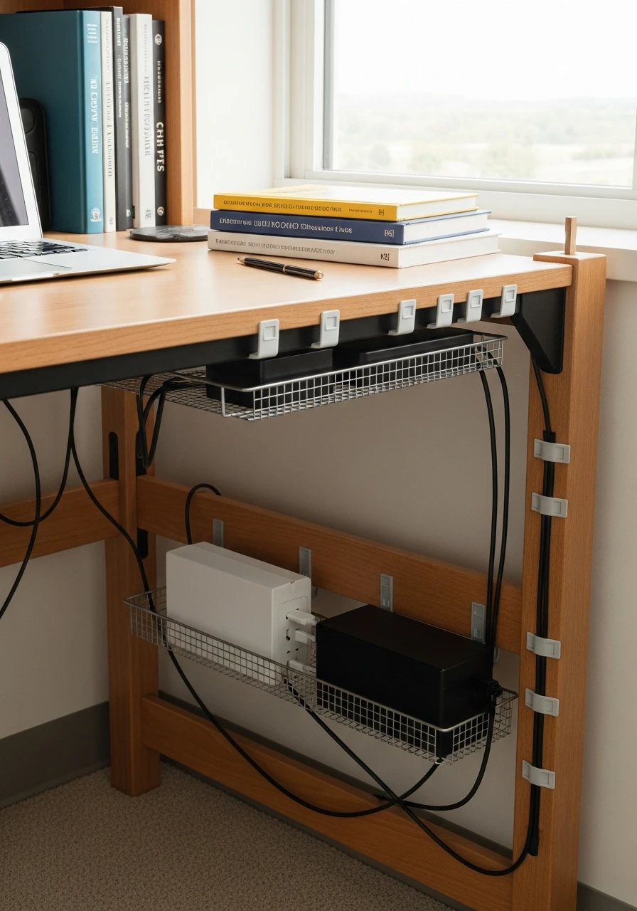 Hidden Cable Management - 50 Genius College Dorm Desk Ideas To Maximize Space