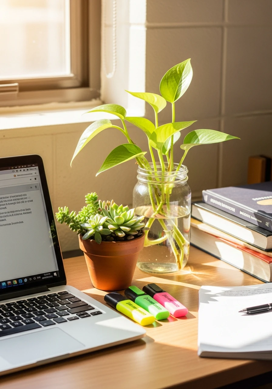 Desk With Small Plants - 50 Genius College Dorm Desk Ideas To Maximize Space