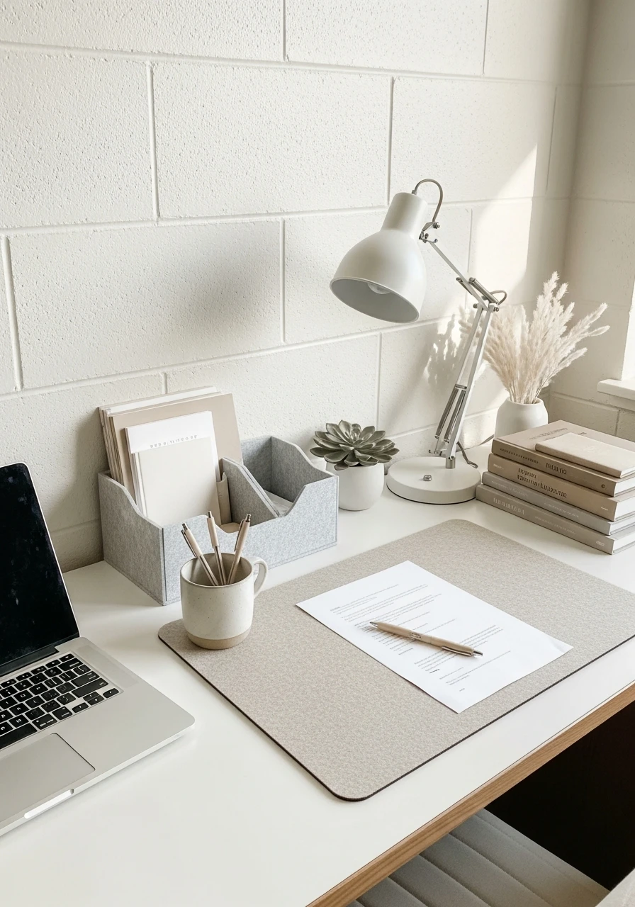 Neutral Color Desk Theme - 50 Genius College Dorm Desk Ideas To Maximize Space