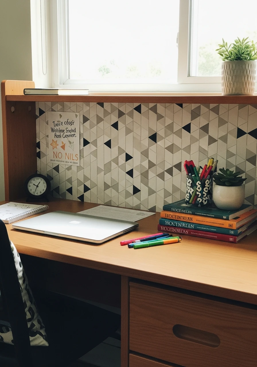 Peel-And-Stick Wall Accents - 50 Genius College Dorm Desk Ideas To Maximize Space