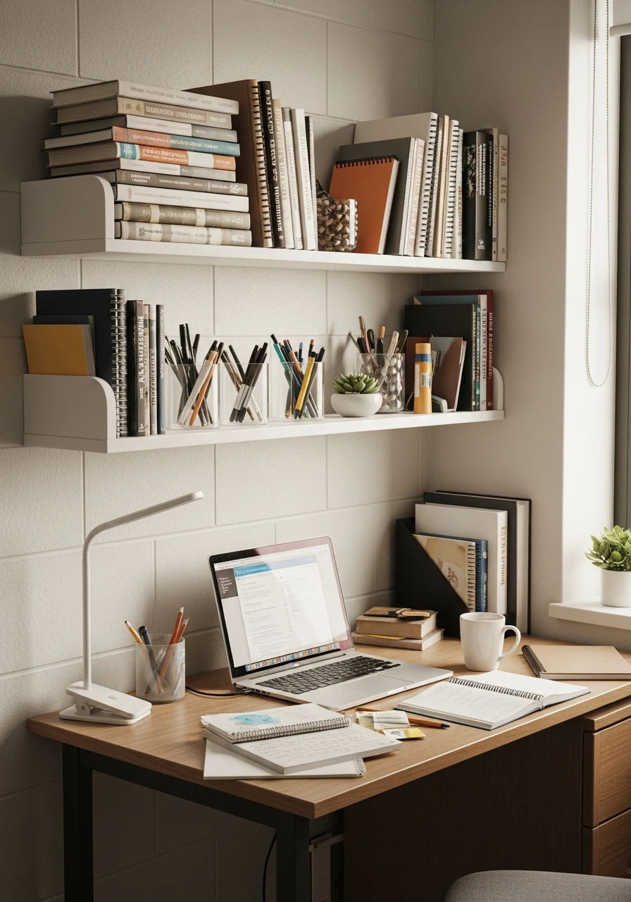 Floating Shelves Above Desk - 50 Genius College Dorm Desk Ideas To Maximize Space
