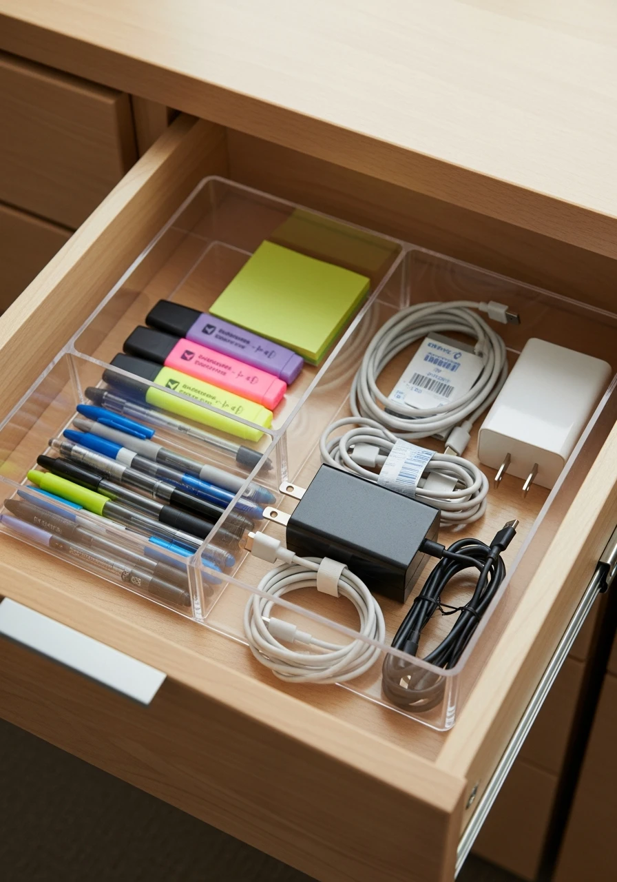 Organized Drawer Inserts - 50 Genius College Dorm Desk Ideas To Maximize Space