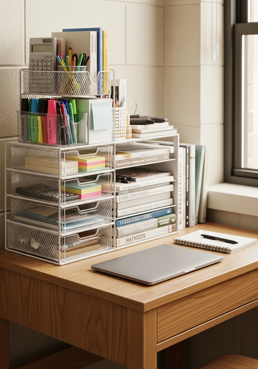Vertical Organization System - 50 Genius College Dorm Desk Ideas To Maximize Space