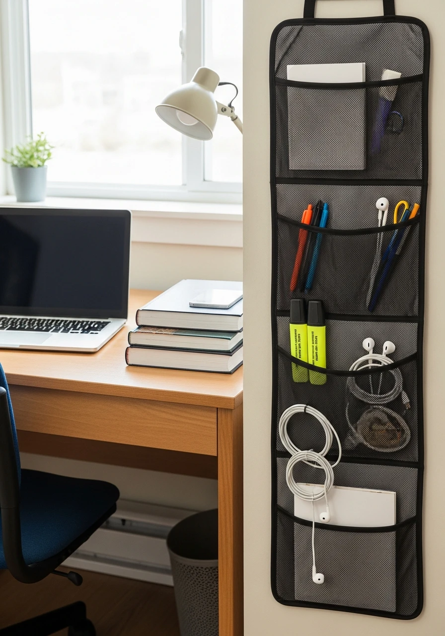 Wall Pockets Save Space - 50 Genius College Dorm Desk Ideas To Maximize Space