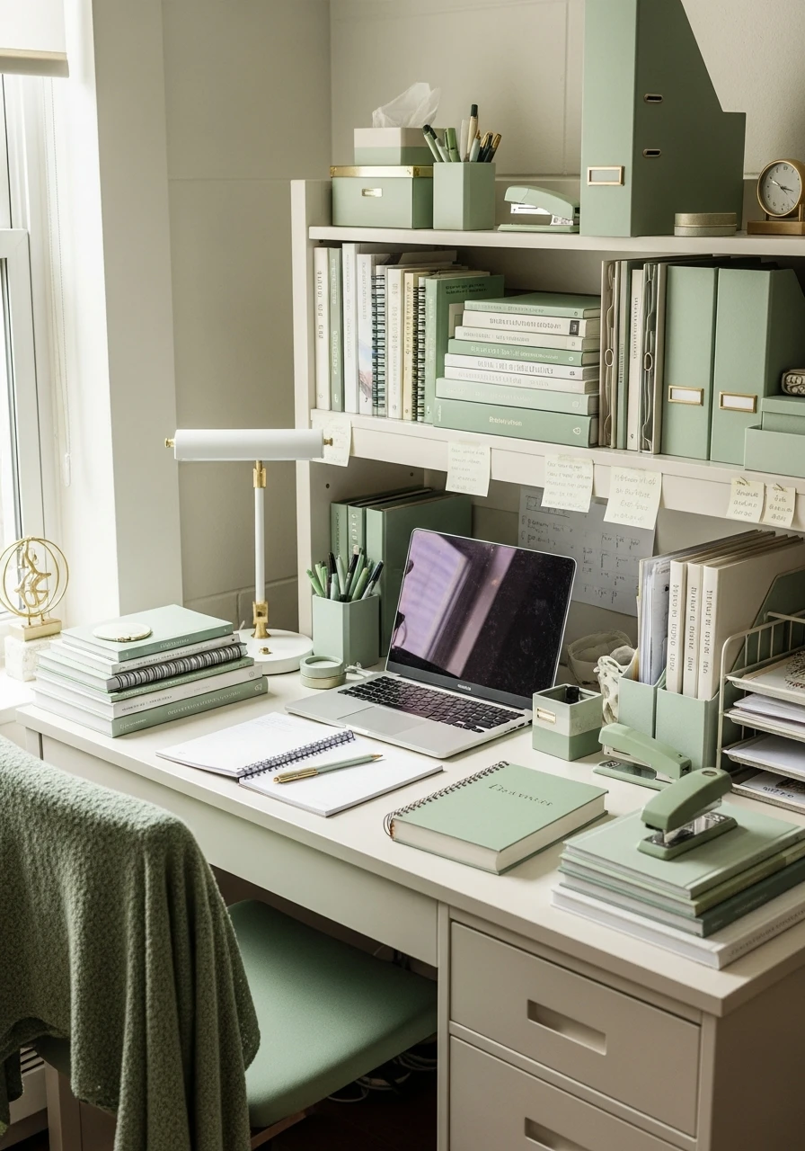 Color Coordinated Accessories - 50 Genius College Dorm Desk Ideas To Maximize Space