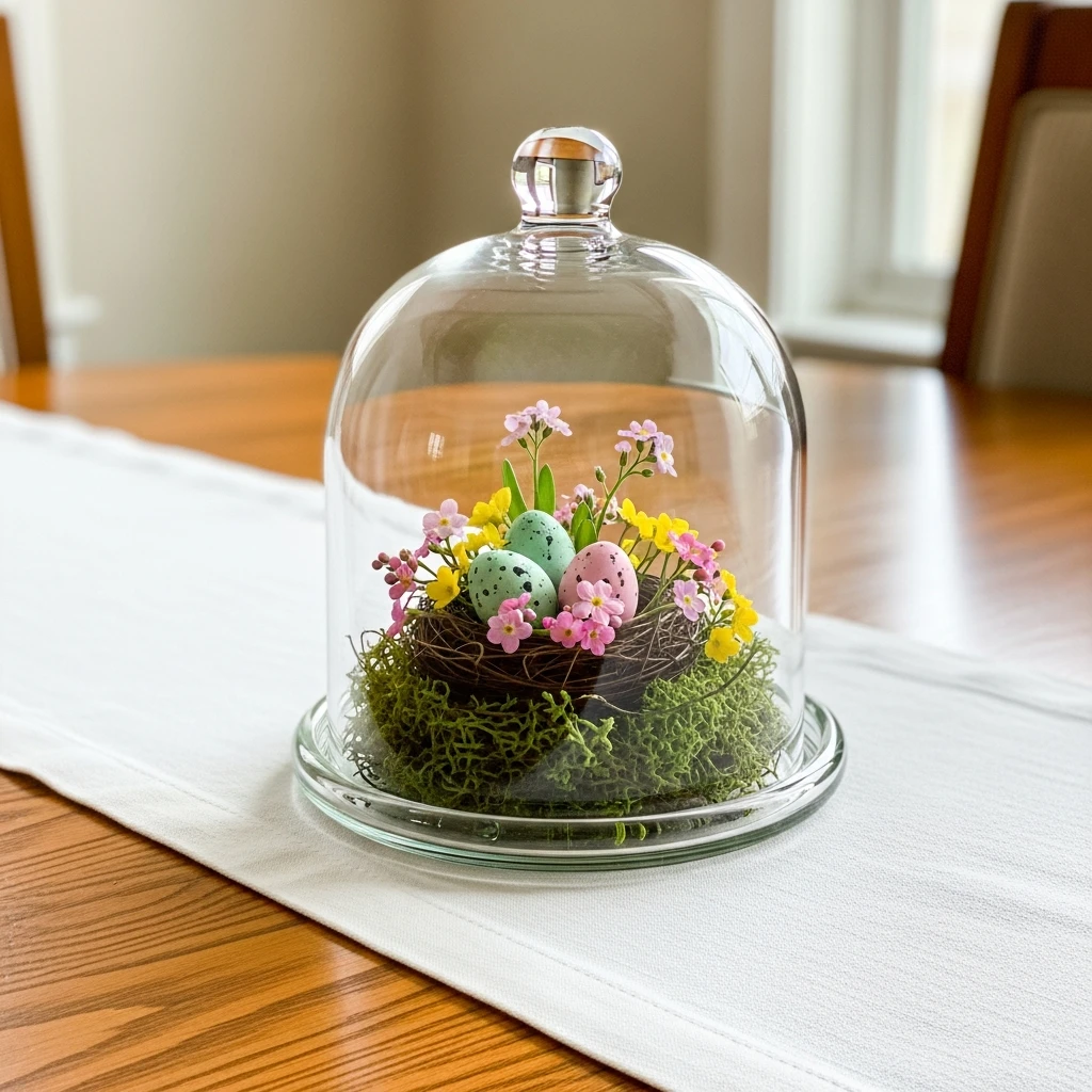 Delicate Cloche Flower Nest - 50 Easy DIY Easter Centerpieces for a High-End Table Look