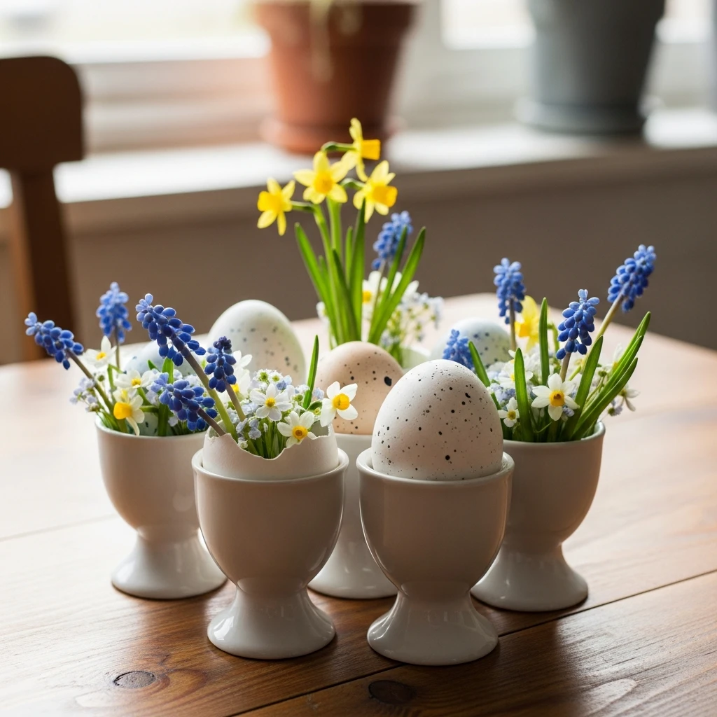 Charming Egg Cup Flowers - 50 Easy DIY Easter Centerpieces for a High-End Table Look