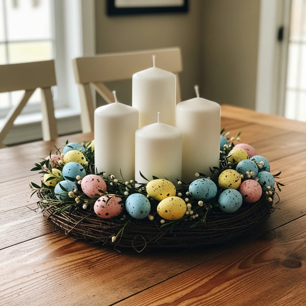 Wreath with Center Candle - 50 Easy DIY Easter Centerpieces for a High-End Table Look