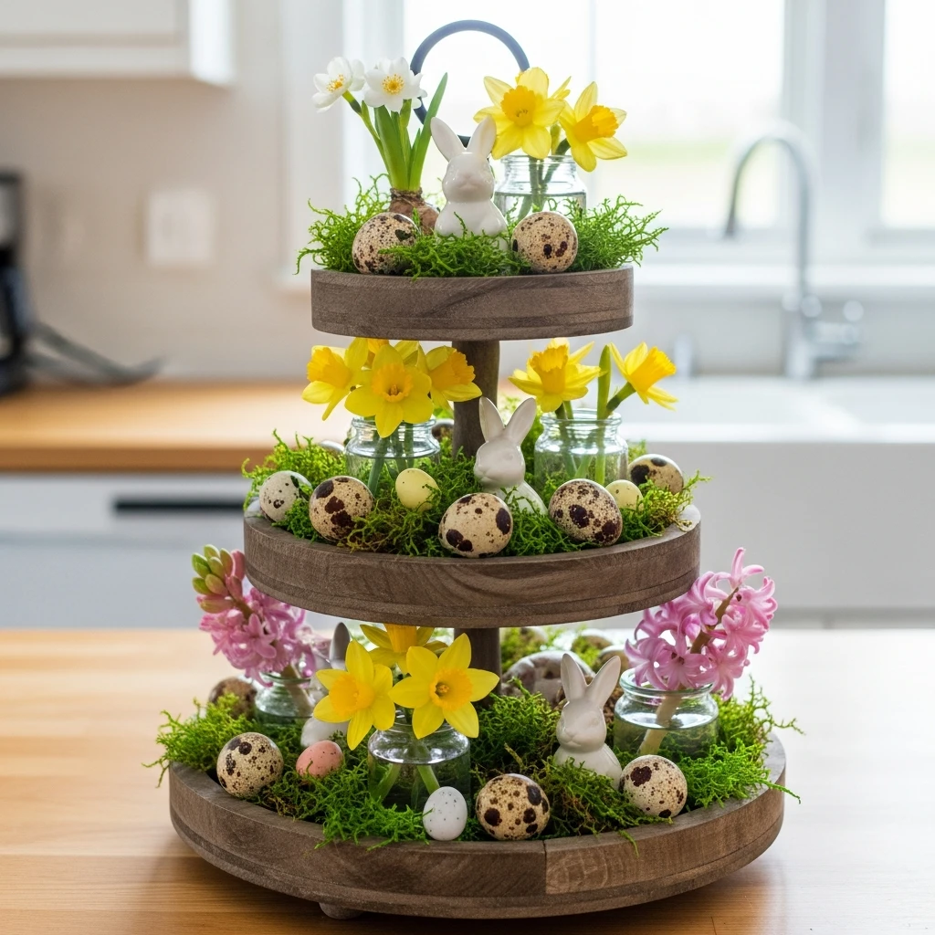 Layered Tiered Tray Decor - 50 Easy DIY Easter Centerpieces for a High-End Table Look