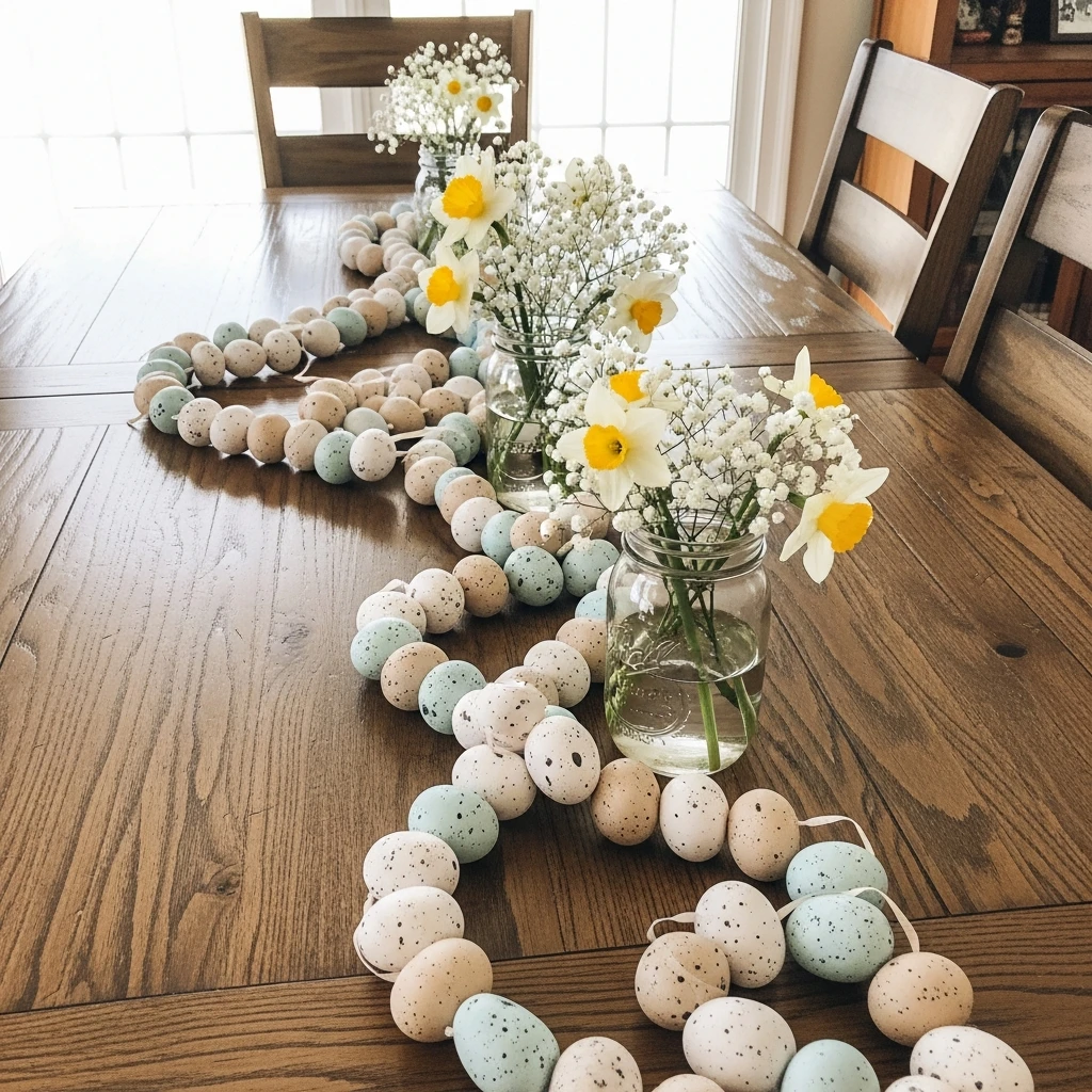 Flowing Egg Garland Runner - 50 Easy DIY Easter Centerpieces for a High-End Table Look