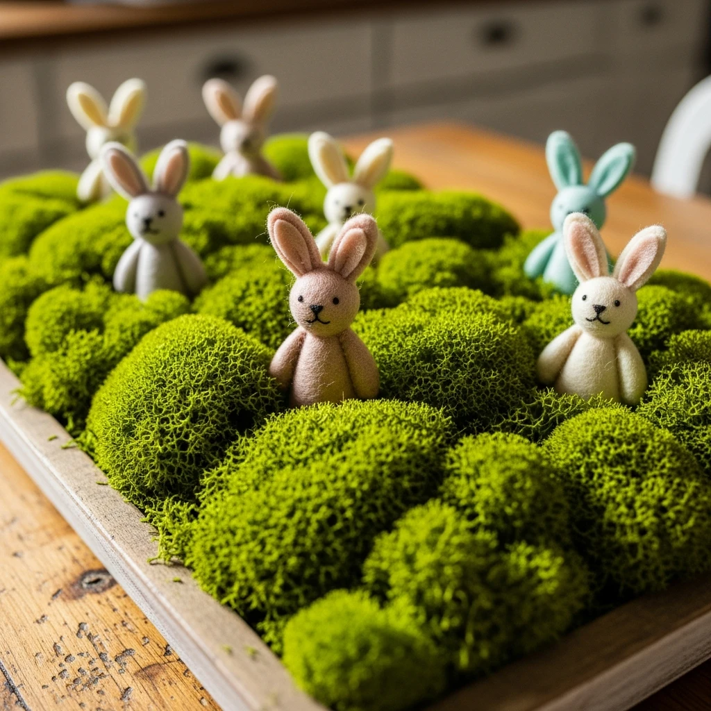 Whimsical Felt Bunny Scene - 50 Easy DIY Easter Centerpieces for a High-End Table Look