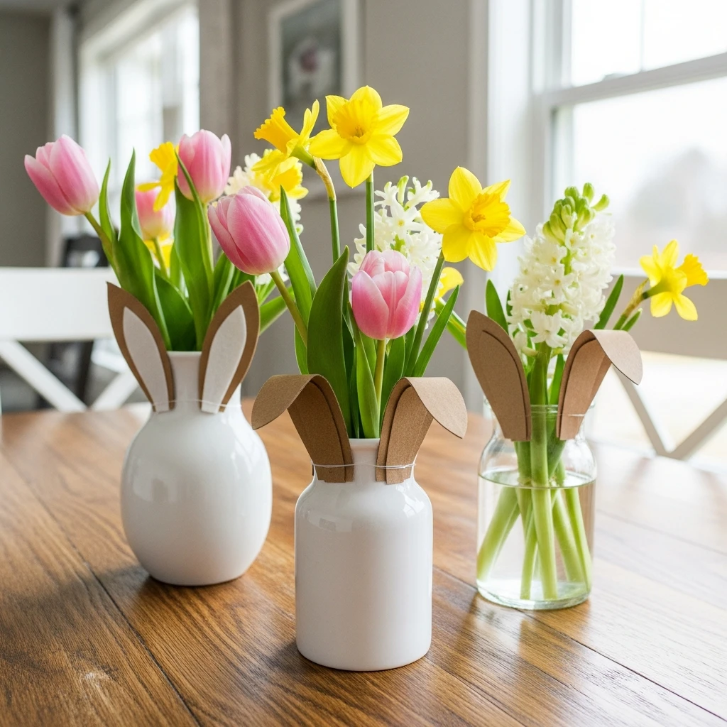 Playful Bunny Ear Vases - 50 Easy DIY Easter Centerpieces for a High-End Table Look