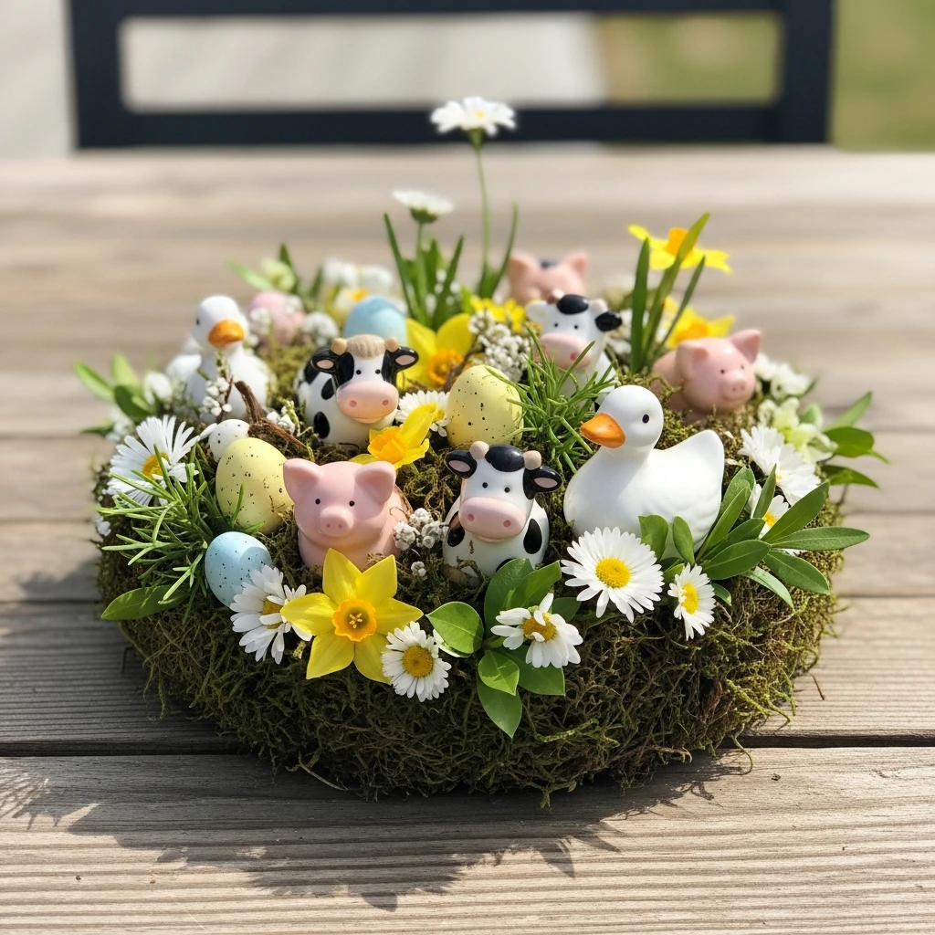 Cute Farm Animal Scene - 50 Easy DIY Easter Centerpieces for a High-End Table Look