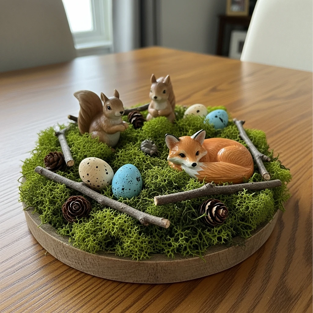 Cozy Woodland Animal Tray - 50 Easy DIY Easter Centerpieces for a High-End Table Look